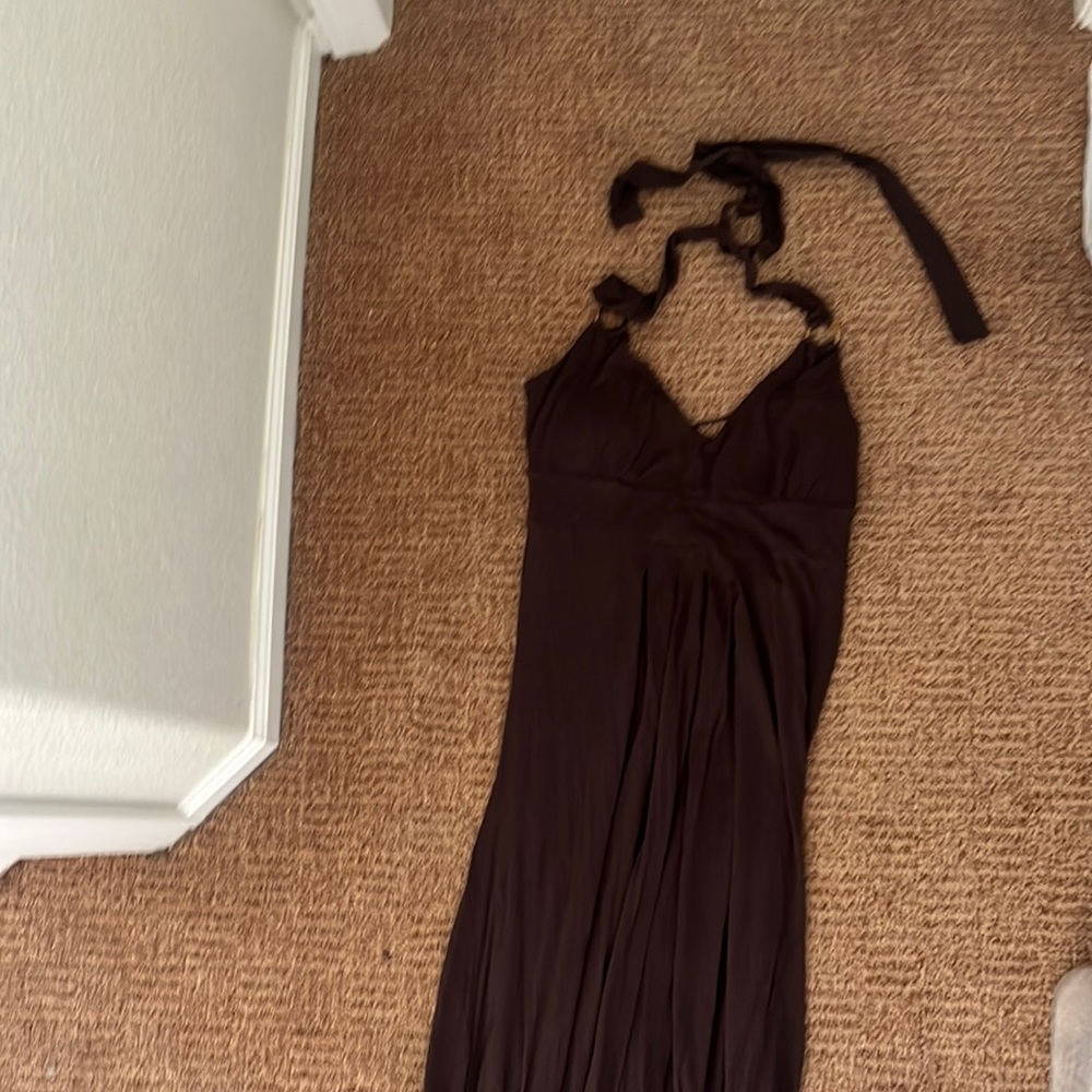apostrophe long brown halter dress